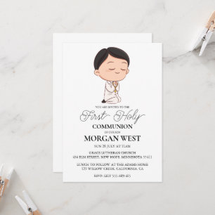 botanical cross boy first communion invitations