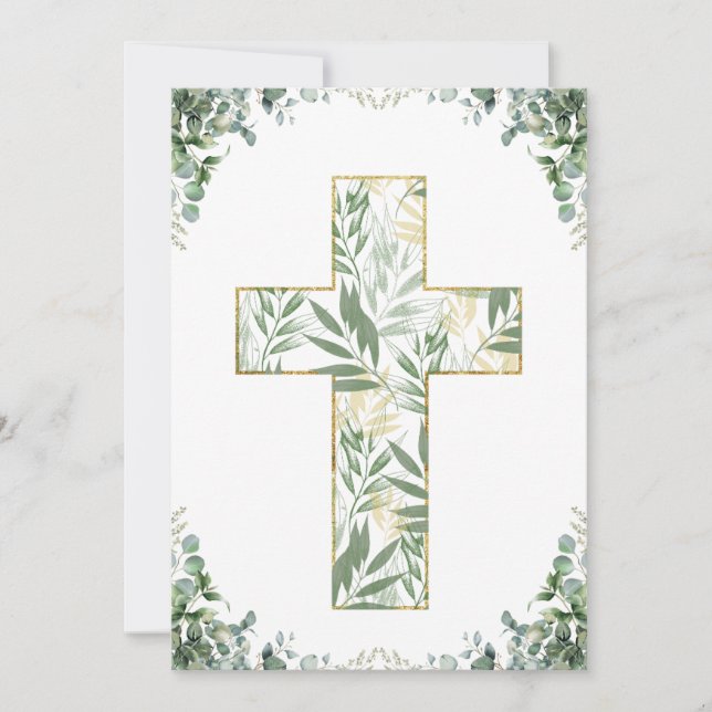 botanical cross first communion invitations (Front)