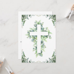 botanical cross first communion invitations