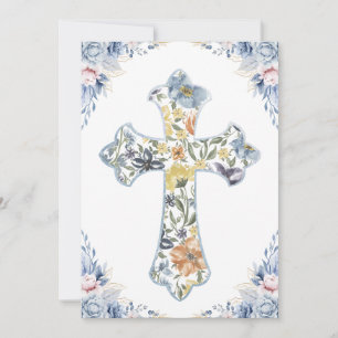 botanical cross first communion invitations