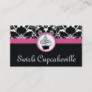 Botanical Cupcake Floral Damask Pink Business Card