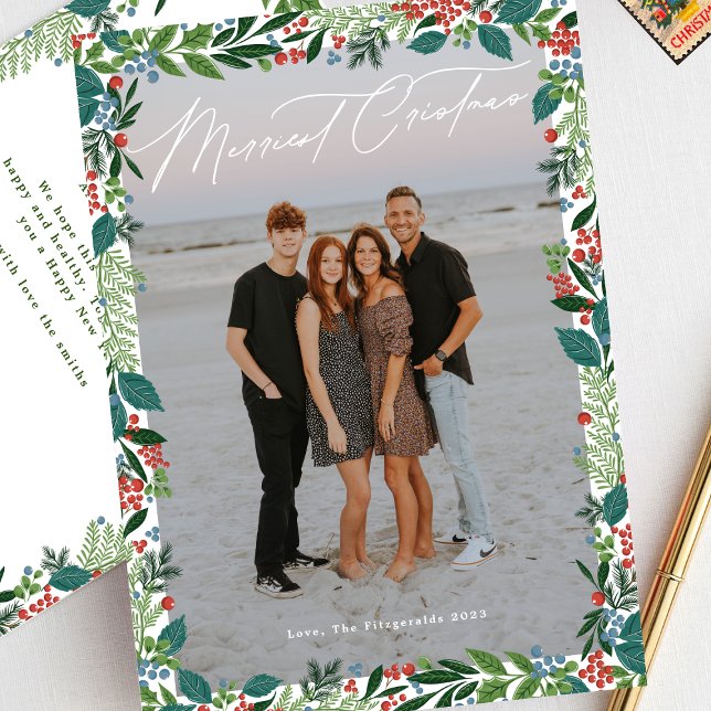 Botanical Custom Photo Frame Merriest Christmas Holiday Card (Creator Uploaded)