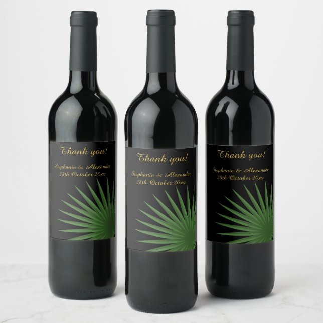 BOTANICAL CUSTOMIZABLE BLACK GREEN FERN WINE LABEL (Bottles)