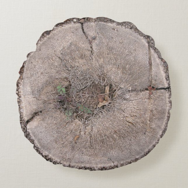 Botanical Cut Palm Tree Bark Photo Round Pillow (Front)