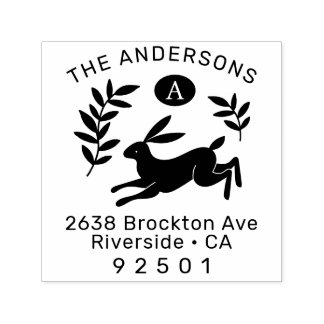 Botanical Cute Bunny Rabbit Initial Return Address Self-inking Stamp