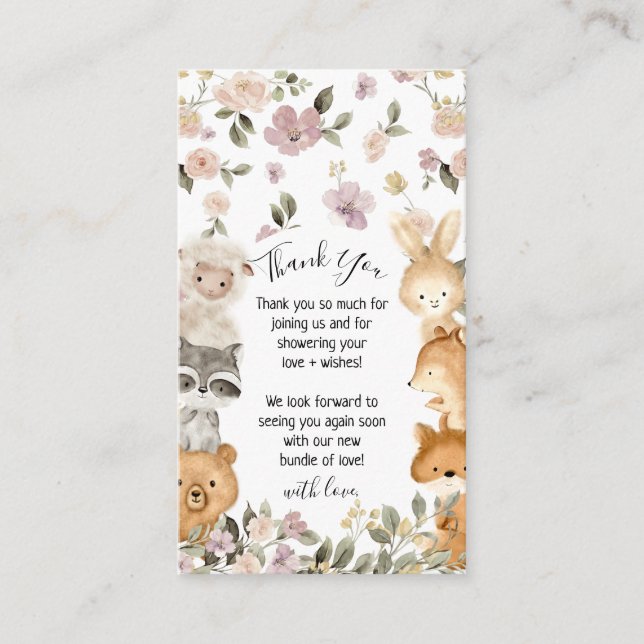 Botanical Cute Forest Baby Animal Thank You Enclosure Card (Front)