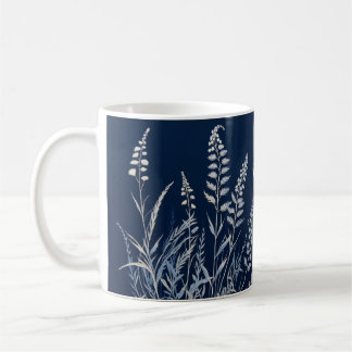 Botanical Cyanotype Blue White Personalised Coffee Mug