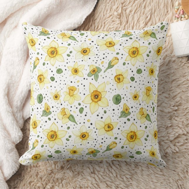 Botanical Daffodil Floral Geometric Pattern (2) Cushion (Blanket)