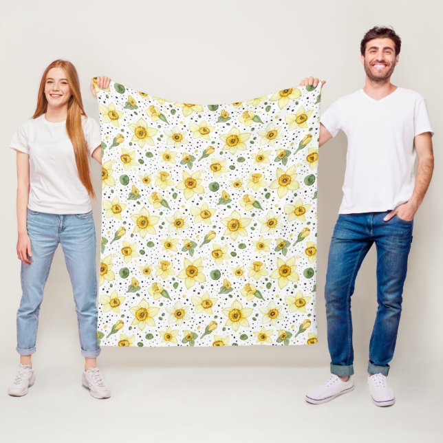 Botanical Daffodil Floral Geometric Pattern (2) Fleece Blanket (In Situ)