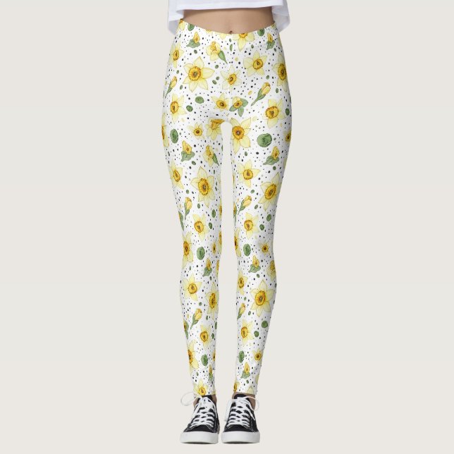 Botanical Daffodil Floral Geometric Pattern (2) Leggings (Front)