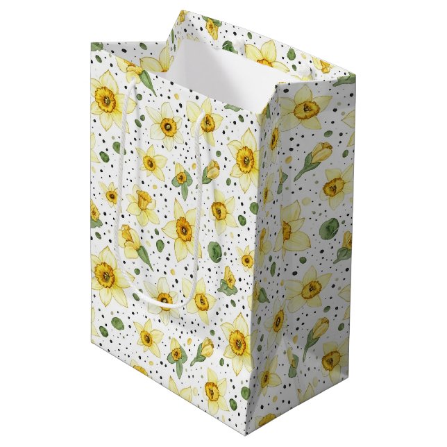 Botanical Daffodil Floral Geometric Pattern (2) Medium Gift Bag (Front Angled)