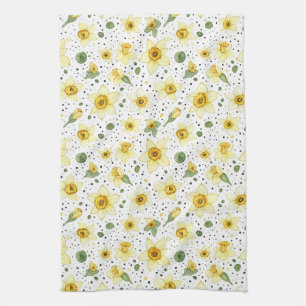 Botanical Daffodil Floral Geometric Pattern (2) Tea Towel