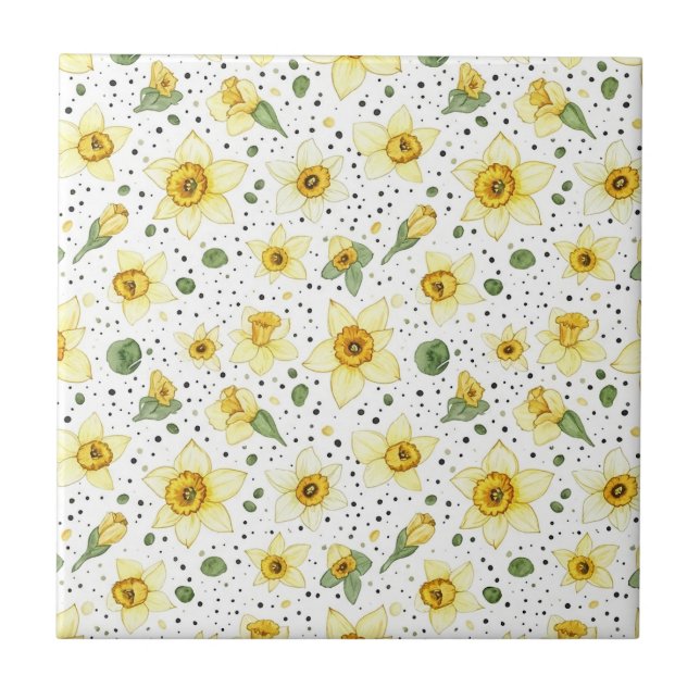 Botanical Daffodil Floral Geometric Pattern (2) Tile (Front)