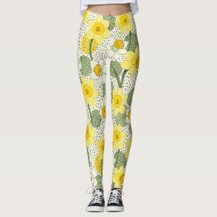 Botanical Daffodil Floral Geometric Pattern (3) Leggings
