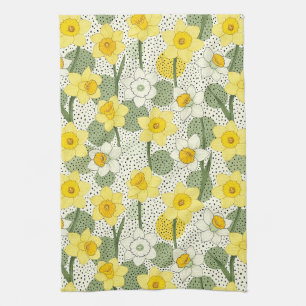 Botanical Daffodil Floral Geometric Pattern (3) Tea Towel