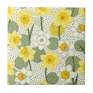 Botanical Daffodil Floral Geometric Pattern (3) Tile