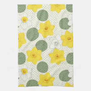 Botanical Daffodil Floral Geometric Pattern Tea Towel