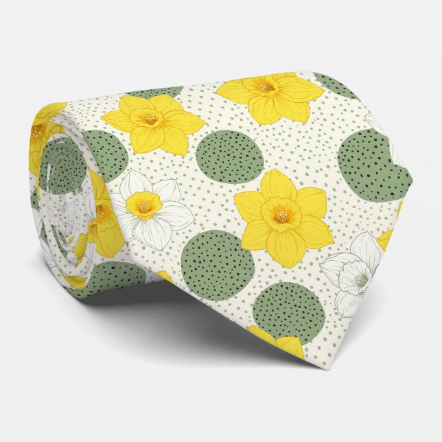 Botanical Daffodil Floral Geometric Pattern Tie (Rolled)