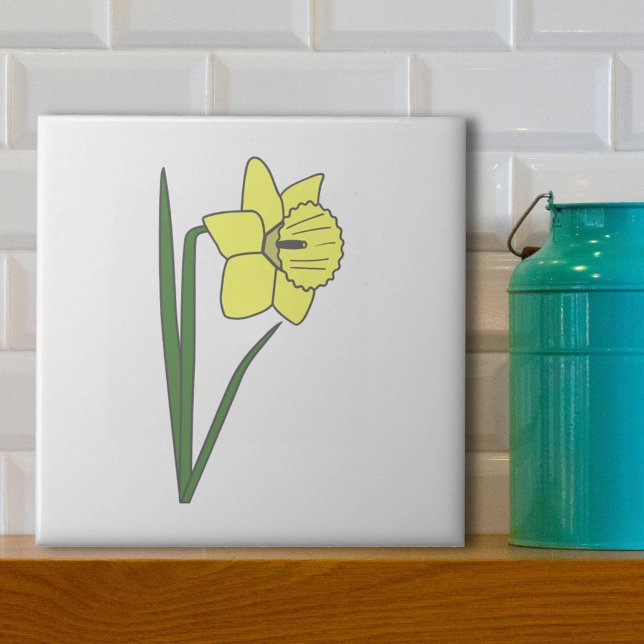 Botanical Daffodil Pastel Flower  Tile (Daffodil White Ceramic Tile)