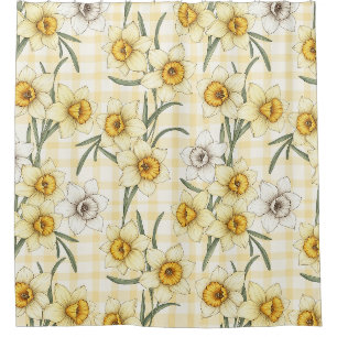 Botanical Daffodil Plaid Pattern Shower Curtain
