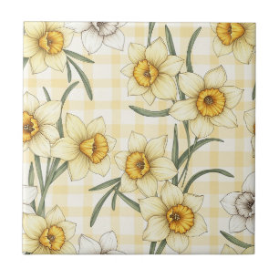 Botanical Daffodil Plaid Pattern Tile