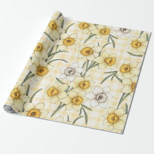 Botanical Daffodil Plaid Pattern Wrapping Paper