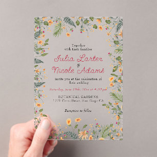 Botanical Daffodils Daisy Peony Flowers Wedding Acrylic Invitations