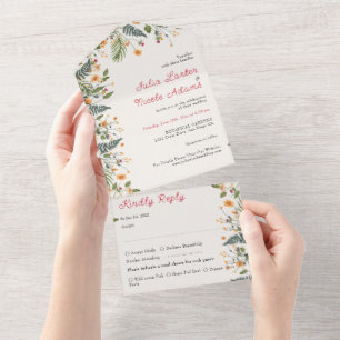 Botanical Daffodils Daisy Peony Flowers Wedding All In One Invitation