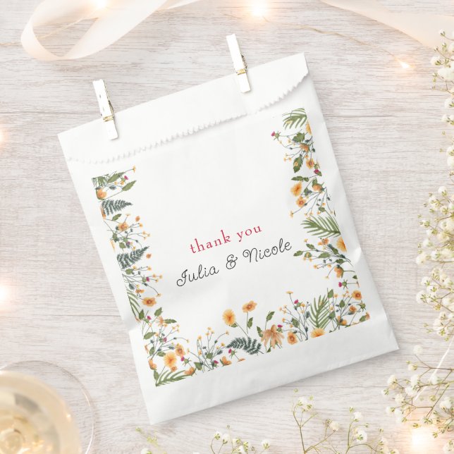 Botanical Daffodils Daisy Peony Flowers Wedding Favour Bags (Clipped)