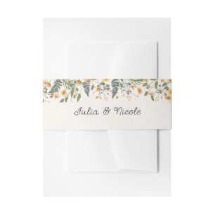 Botanical Daffodils Daisy Peony Flowers Wedding Invitation Belly Band