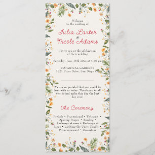 Botanical Daffodils Daisy Peony Flowers Wedding Programme