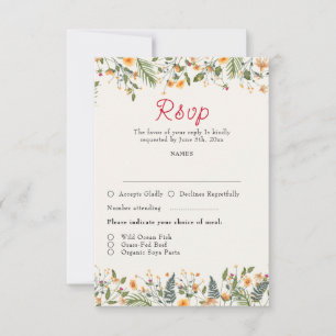 Botanical Daffodils Daisy Peony Flowers Wedding RSVP Card