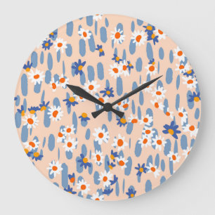 Botanical Daisies: Vintage Seamless Pattern. Large Clock