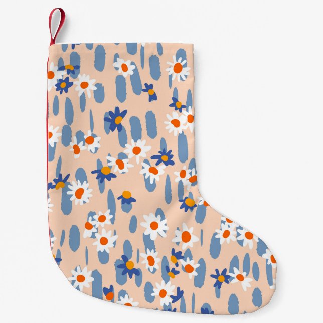 Botanical Daisies: Vintage Seamless Pattern. Small Christmas Stocking (Front)