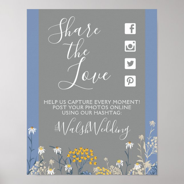 Botanical Daisy Floral Wedding Hashtag Photo Sign (Front)
