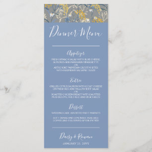 Botanical Daisy Floral Yellow & Navy Blue Dinner Menu