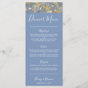 Botanical Daisy Floral Yellow & Navy Blue Dinner Menu