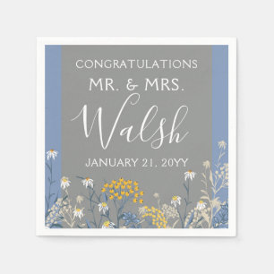 Botanical Daisy Floral Yellow & Navy Blue Wedding Napkin