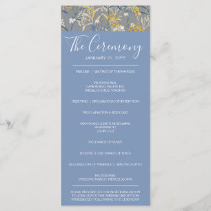 Botanical Daisy Floral Yellow & Navy Blue Wedding Programme
