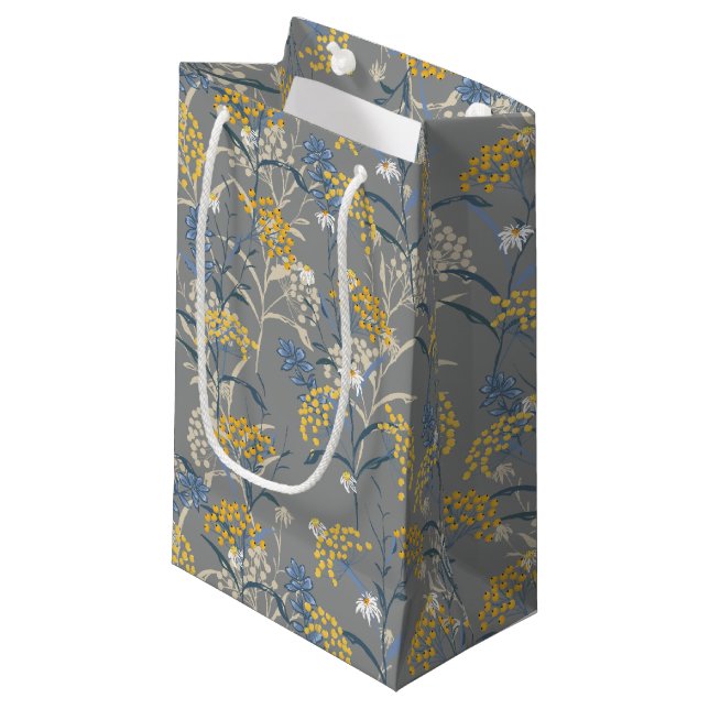 Botanical Daisy Floral Yellow & Navy Blue Wedding Small Gift Bag (Front Angled)