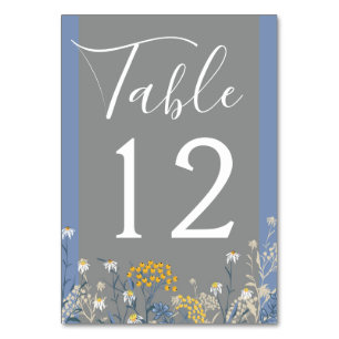 Botanical Daisy Floral Yellow & Navy Blue Wedding Table Number