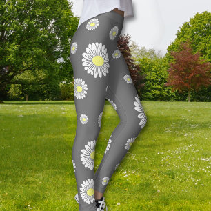Botanical Daisy Flower Grey Leggings