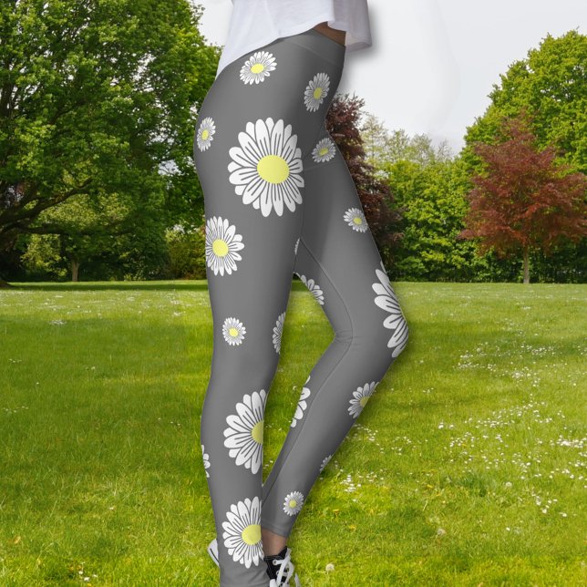 Botanical Daisy Flower Grey Leggings (Daisy Flower Gray Legging)