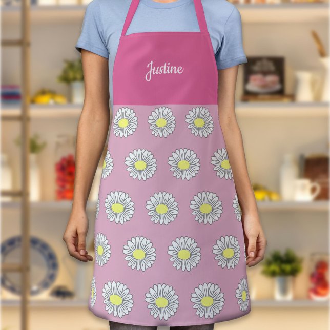 Botanical Daisy Flower Pattern Pink Apron (Daisy Flower Pink Apron)