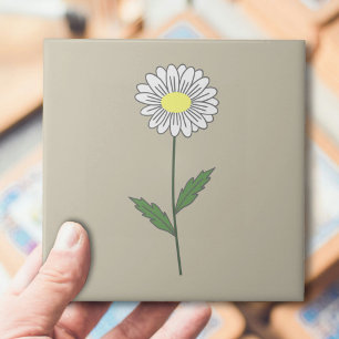 Botanical Daisy Pastel Flower Brown Tile