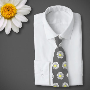 Botanical Daisy Pastel Flower Grey Tie