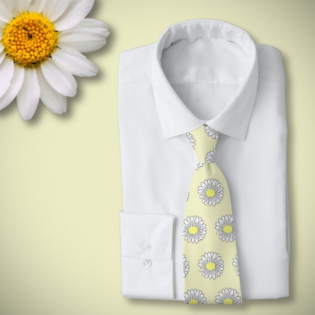 Botanical Daisy Pastel Flower Yellow Tie (Daisy Flower Yellow Neck Tie)