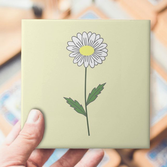 Botanical Daisy Pastel Flower Yellow Tile (Daisy Flower Yellow Ceramic Tile)