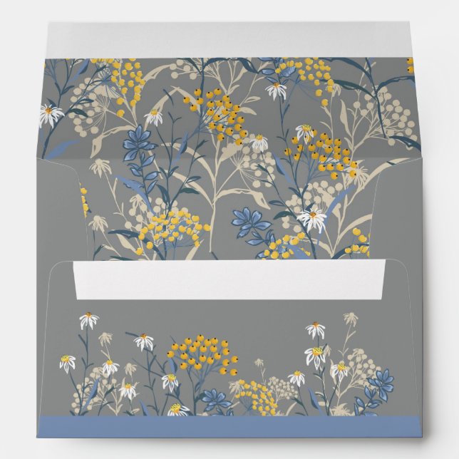 Botanical Daisy Yellow & Blue Wedding Invitation Envelope (Back (Bottom))