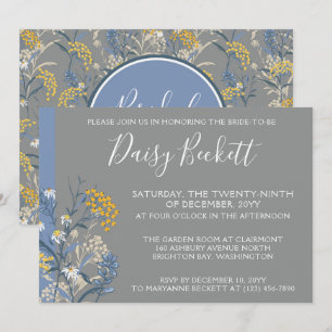 Botanical Daisy Yellow & Navy Blue Bridal Shower Invitation